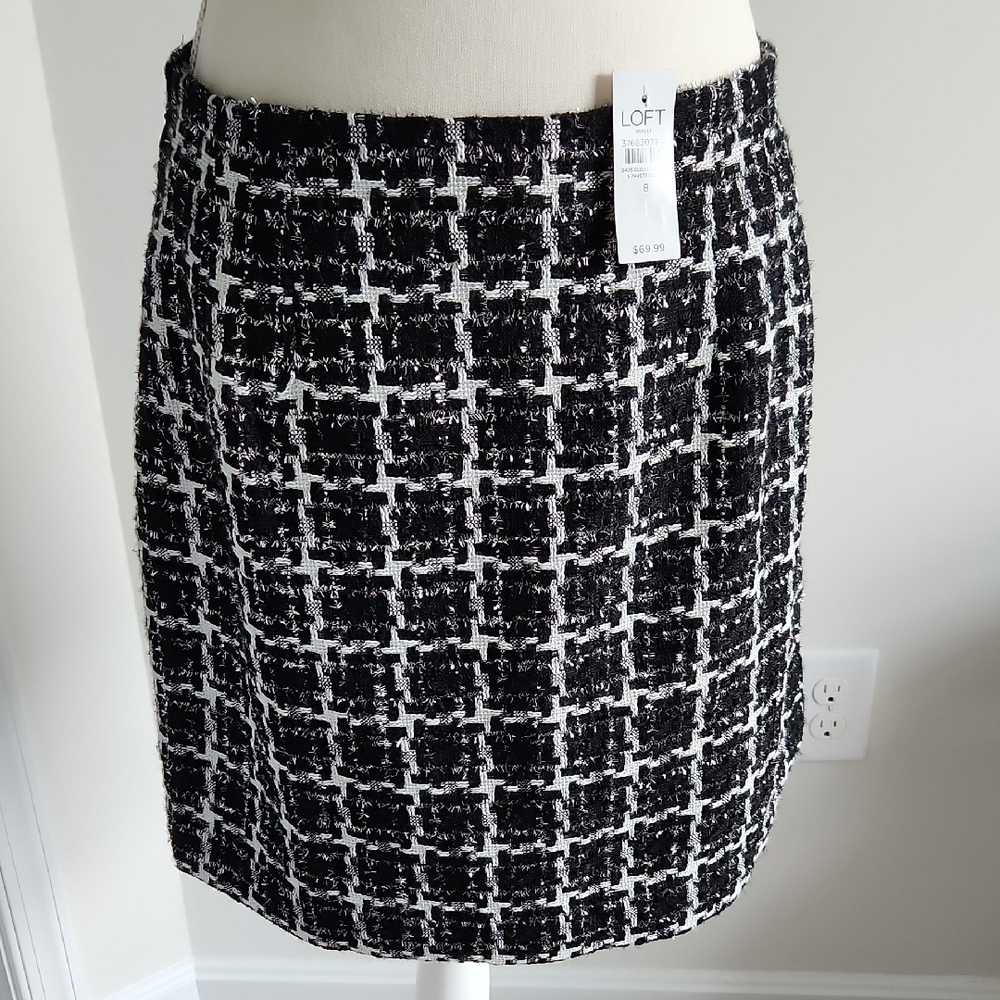 Nwt LOFT Black and White Sparkle Women's Skirt Size 8